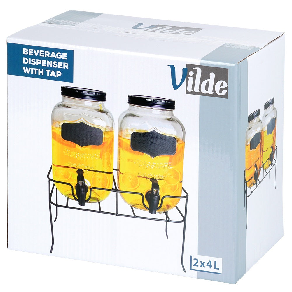 Beverage jar with tap and stand, black, 2x4 l, 3 pcs.
