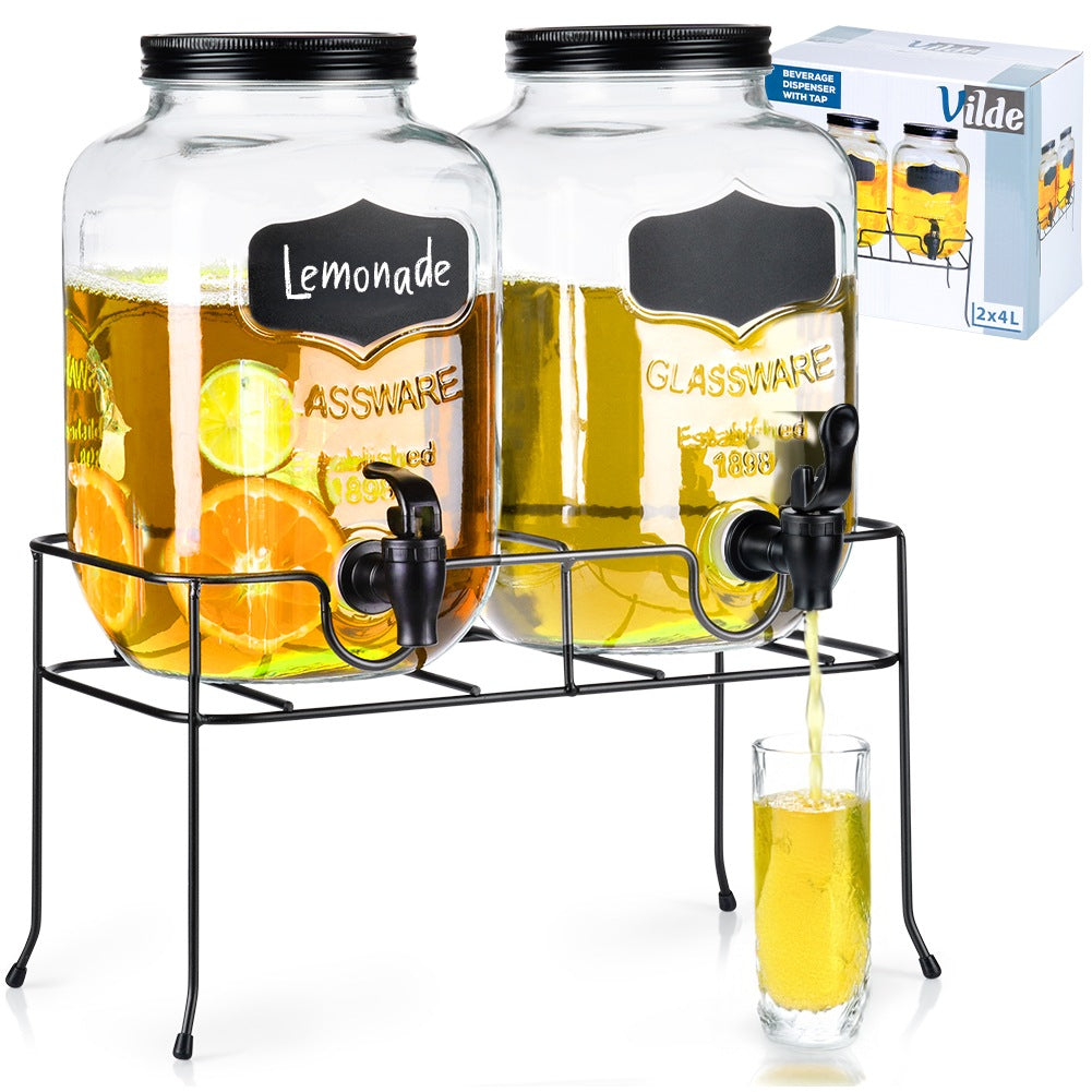 Beverage jar with tap and stand, black, 2x4 l, 3 pcs.