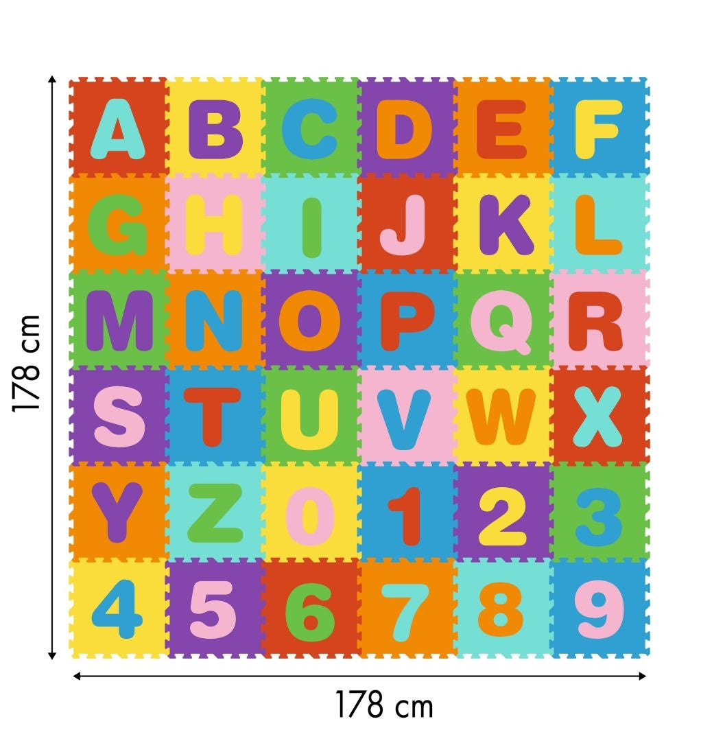 Big foam EVA mat for children letters numbers 178x178 cm 36 pcs.