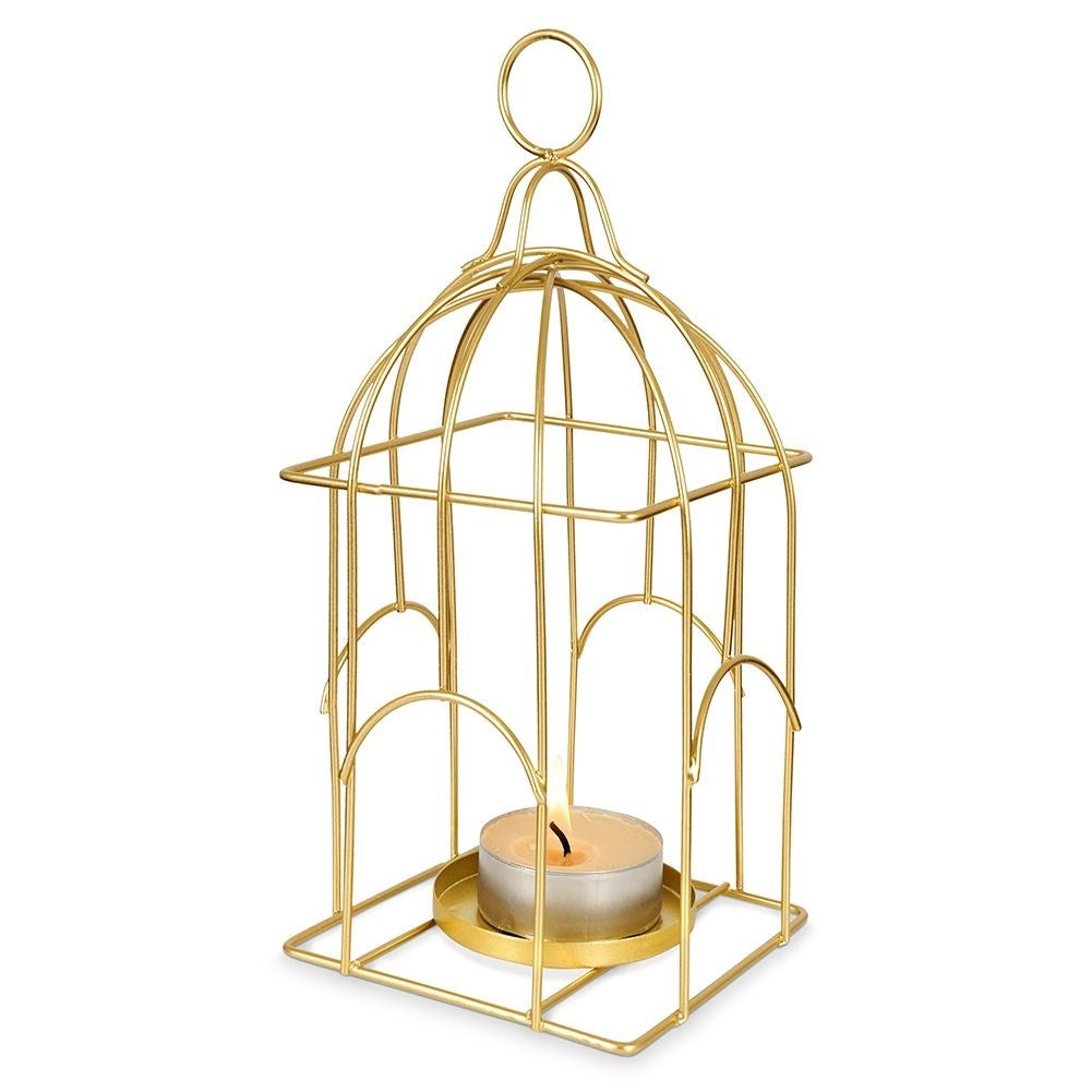 Birdcage Lantern for Light/Tealight in Golden Metal