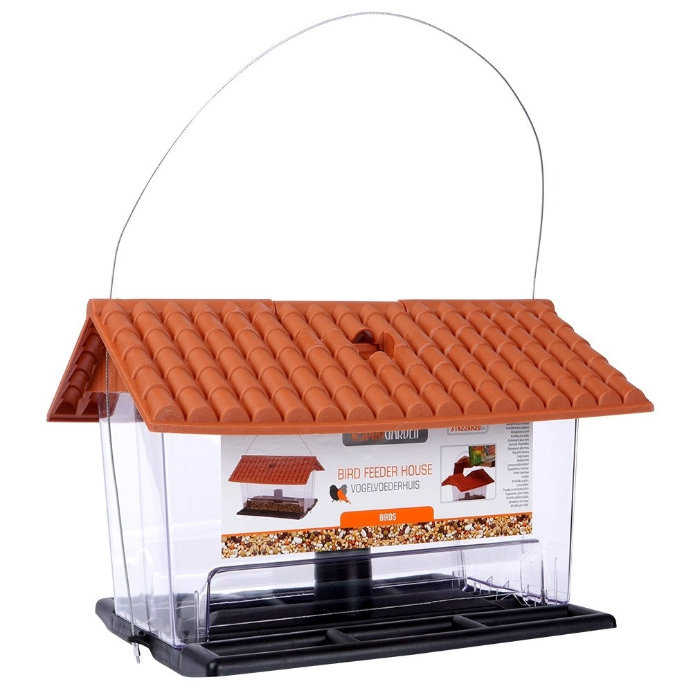 Bird feeder for seeds and feed with perches and lid