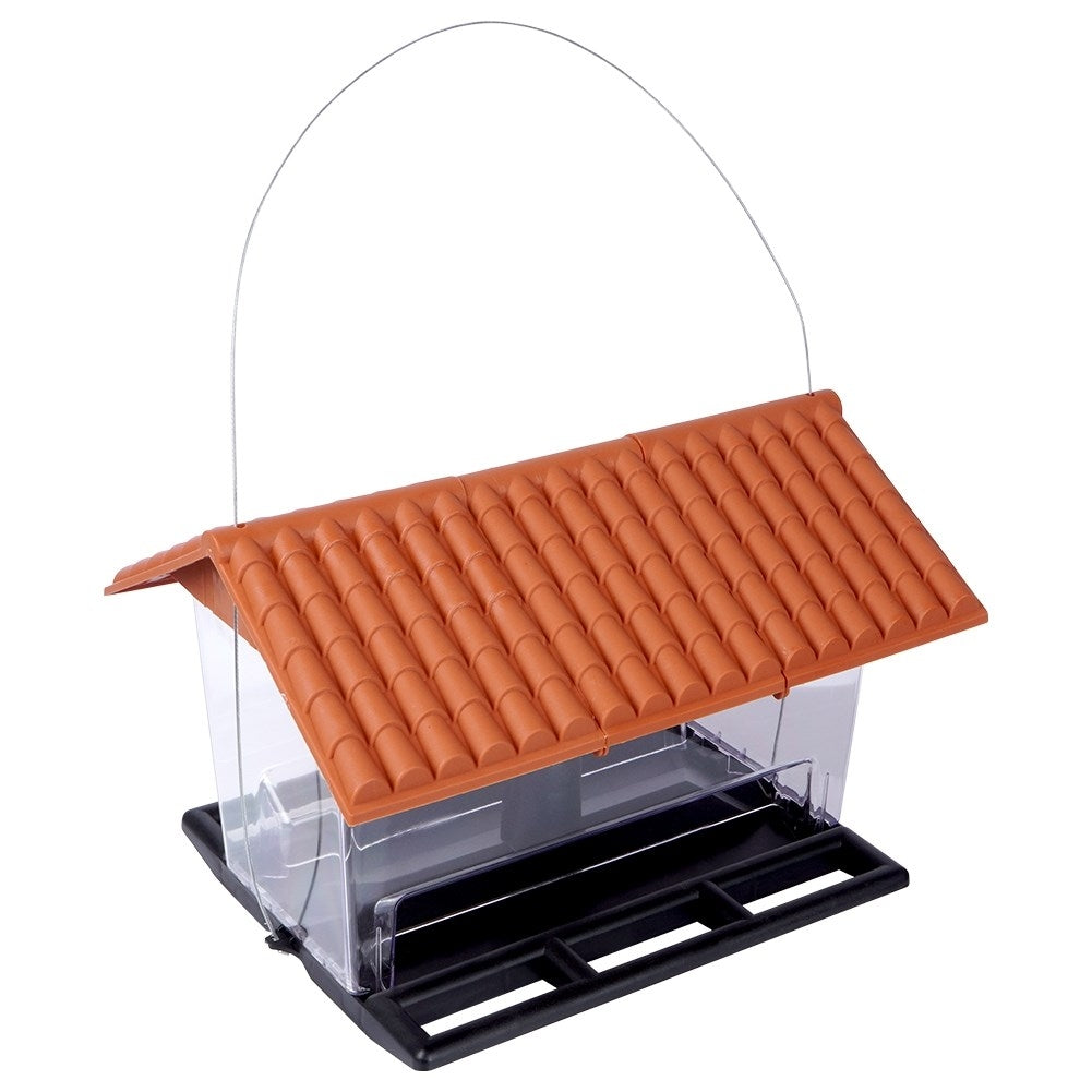 Bird feeder for seeds and feed with perches and lid