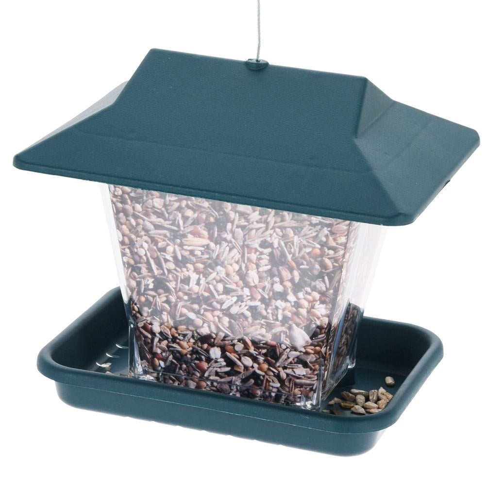 Bird feeder for seeds with 4 seats and suspension