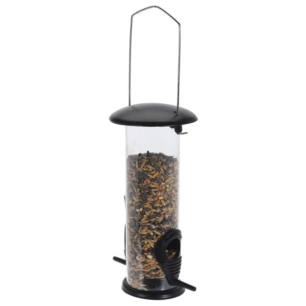Bird feeder for seeds with durable material and seating
