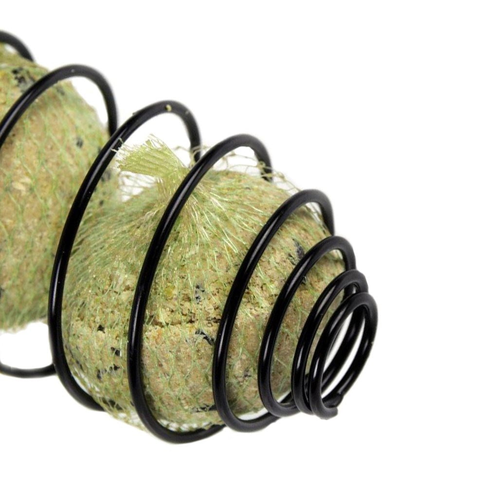 Bird feeder in black metal for tallow balls with feather design