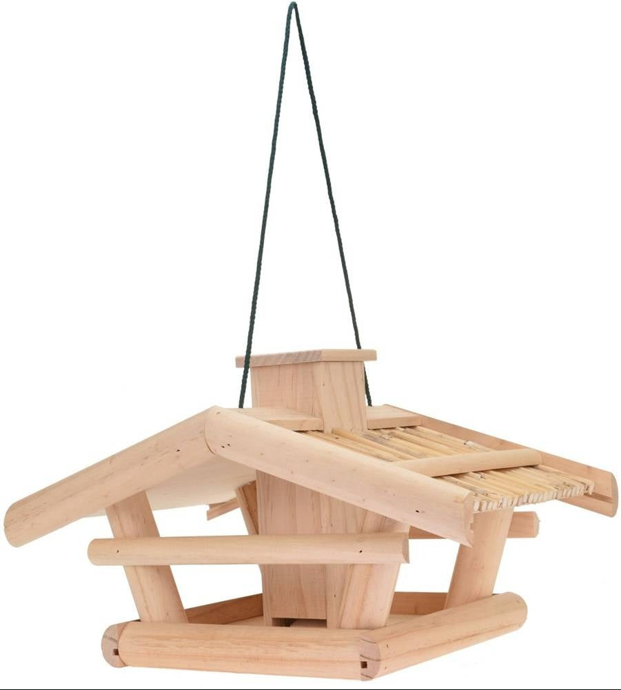 Bird feeder in wood and bamboo for seeds and small birds
