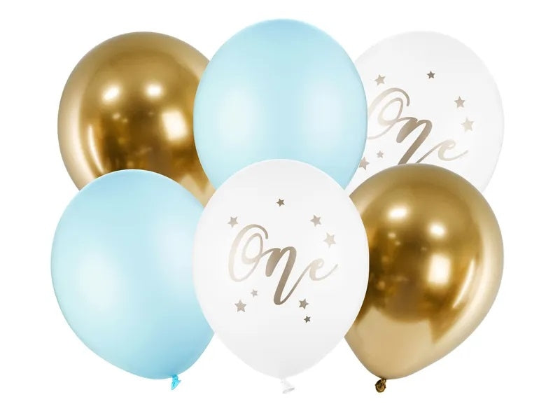 Birthday balloons Pastel Light Blue white gold blue 30cm 6 pcs