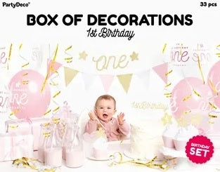 Birthday party decorations for 1st birthday set pink and gold