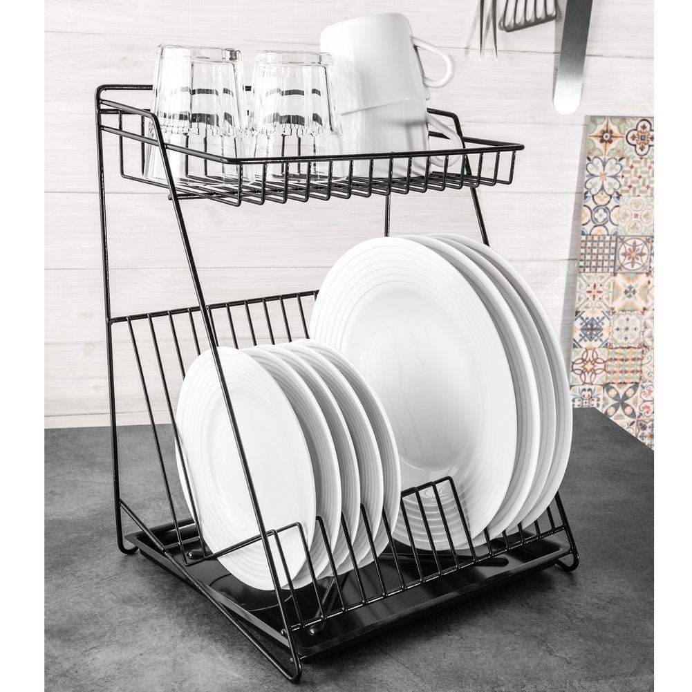 Black 2-level dish rack 30x26x39 cm