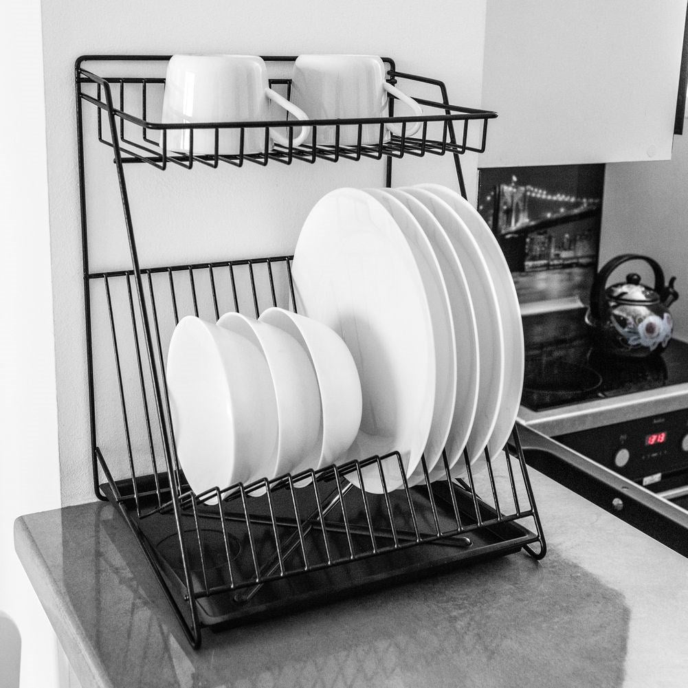 Black 2-level dish rack 30x26x39 cm