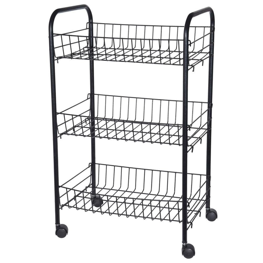 Black 3-level shelf on wheels for the home or workshop