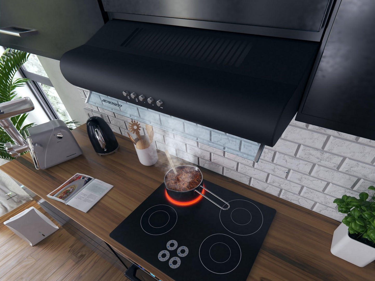 Black 50 cm Kitchen hood for base cabinets - Berdsen BE-10-A