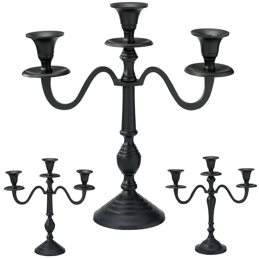 Black Aluminum 3-Arm Candelabra, 30 cm