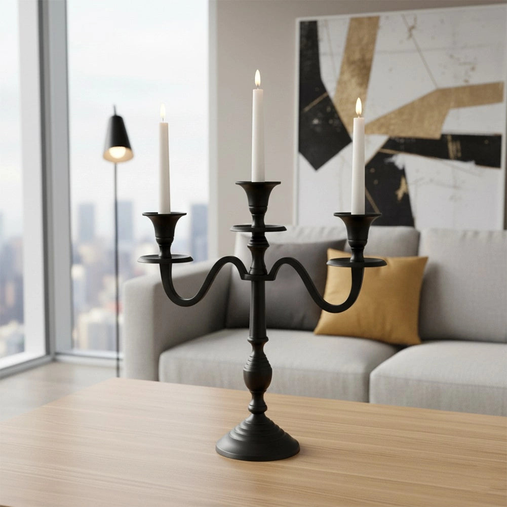Black Aluminum 3-Arm Candelabra, 30 cm