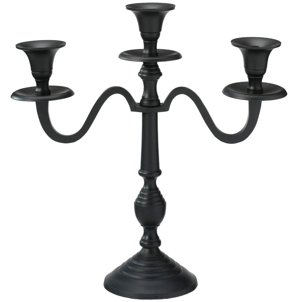 Black Aluminum 3-Arm Candelabra, 30 cm