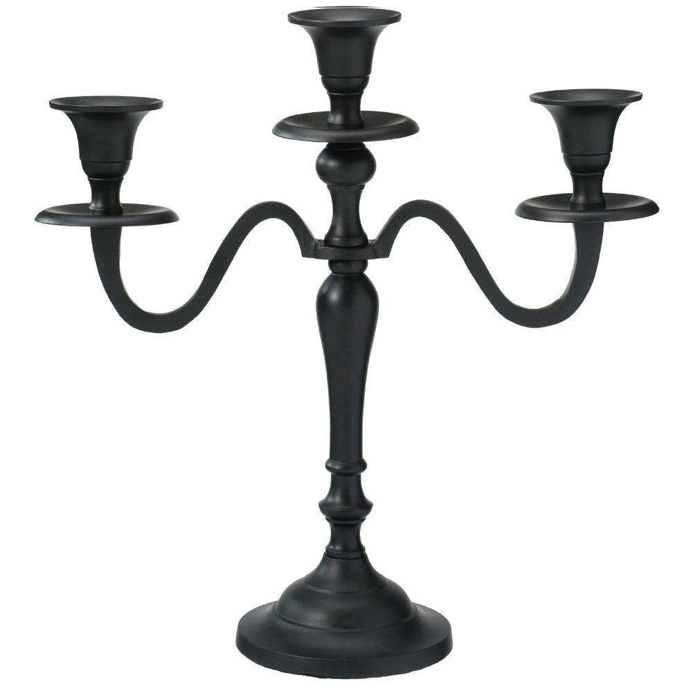 Black Aluminum 3-Arm Candelabra, 30 cm