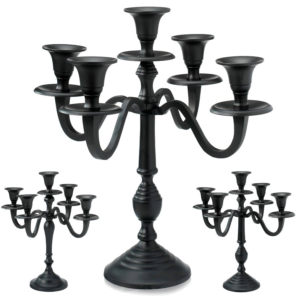 Black Aluminum 5-Arm Candelabra, 31 cm