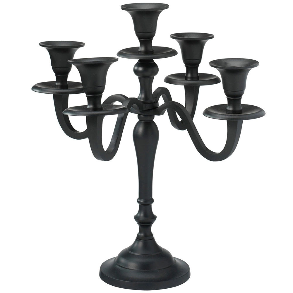Black Aluminum 5-Arm Candelabra, 31 cm