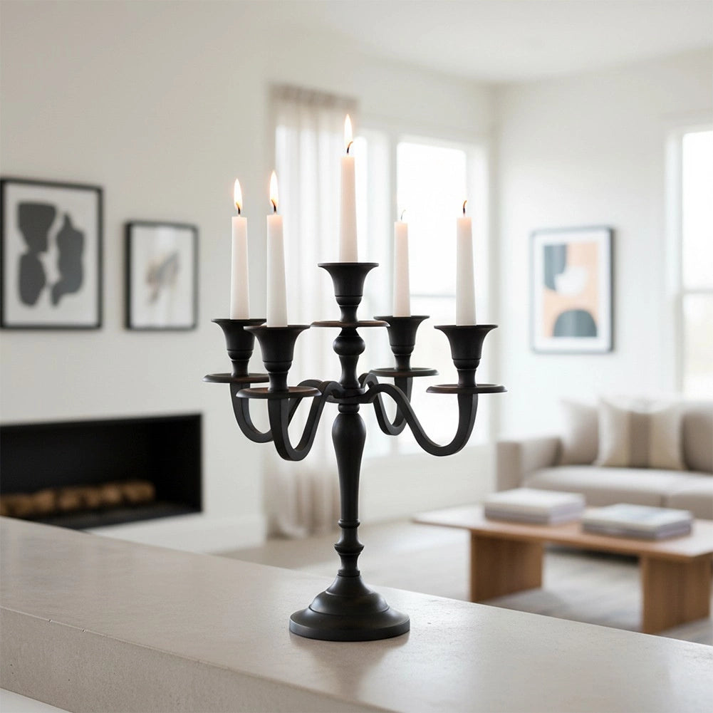Black Aluminum 5-Arm Candelabra, 31 cm