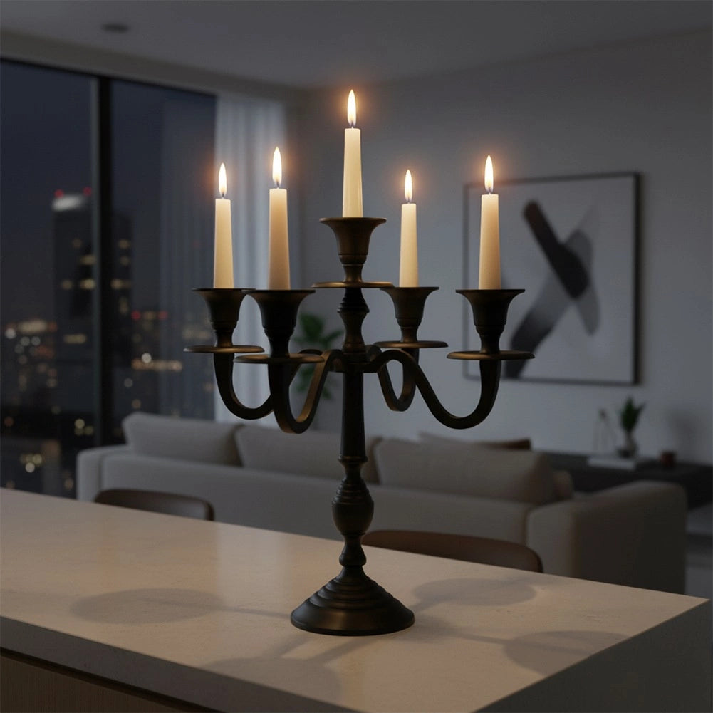 Black Aluminum 5-Arm Candelabra, 31 cm
