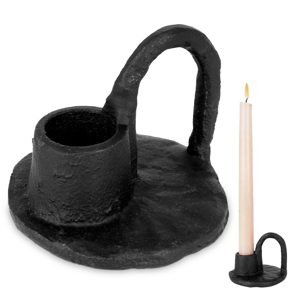 Black Aluminum Candle Holder with Handle for Stylish Interior