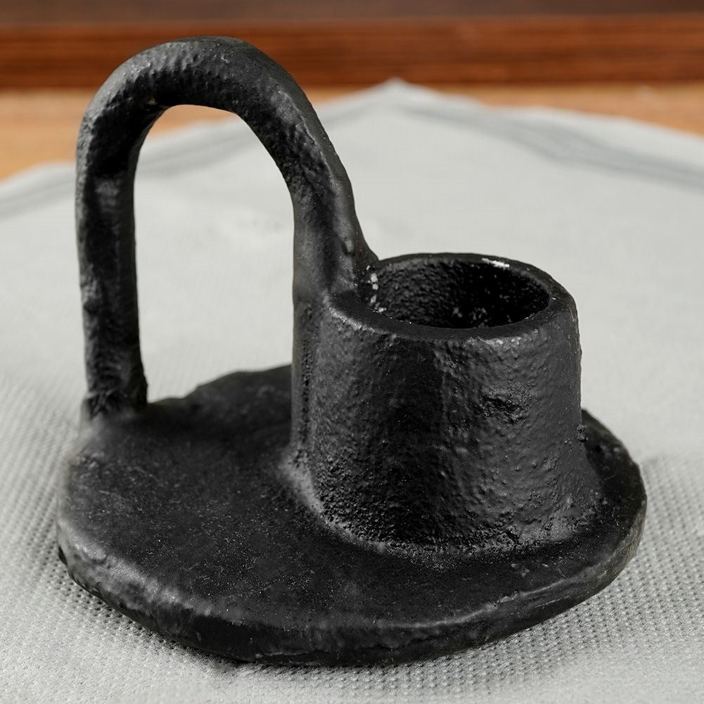 Black Aluminum Candle Holder with Handle for Stylish Interior