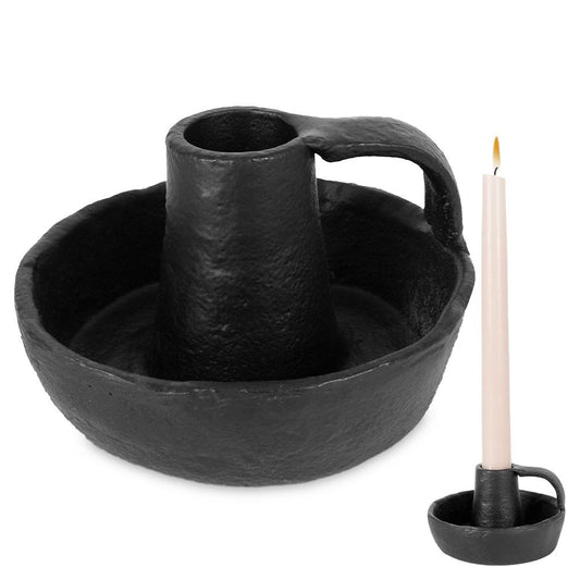 Black Aluminum Candlestick with Handle for Long Candles