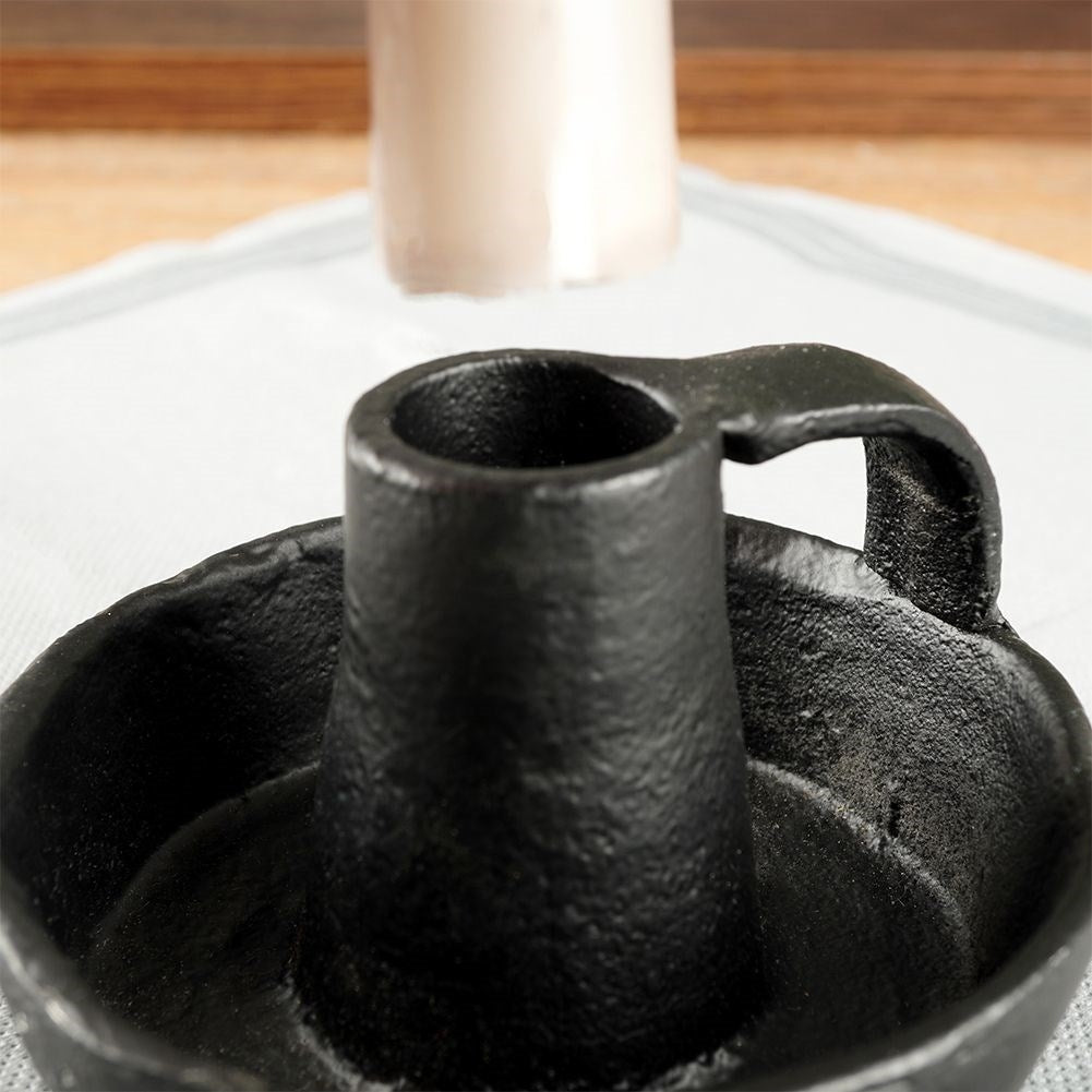 Black Aluminum Candlestick with Handle for Long Candles
