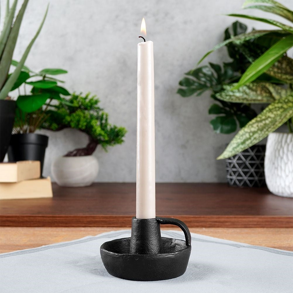 Black Aluminum Candlestick with Handle for Long Candles