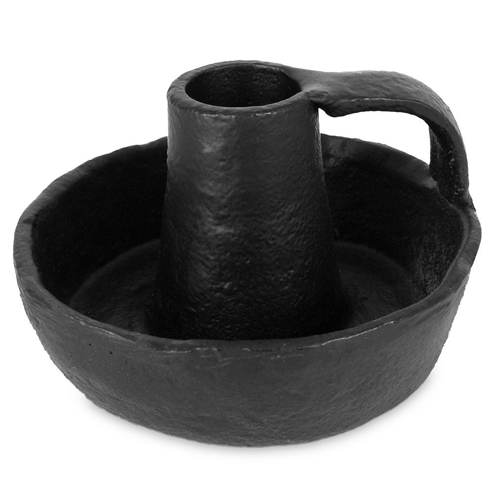 Black Aluminum Candlestick with Handle for Long Candles