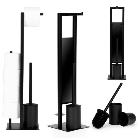 Black Bathroom Stand with Toilet Paper Holder and Brush