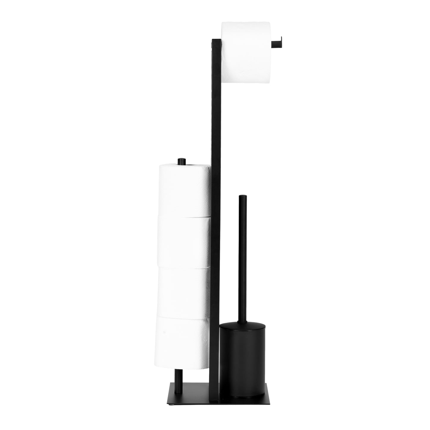 Black Bathroom Stand with Toilet Paper Holder and Brush
