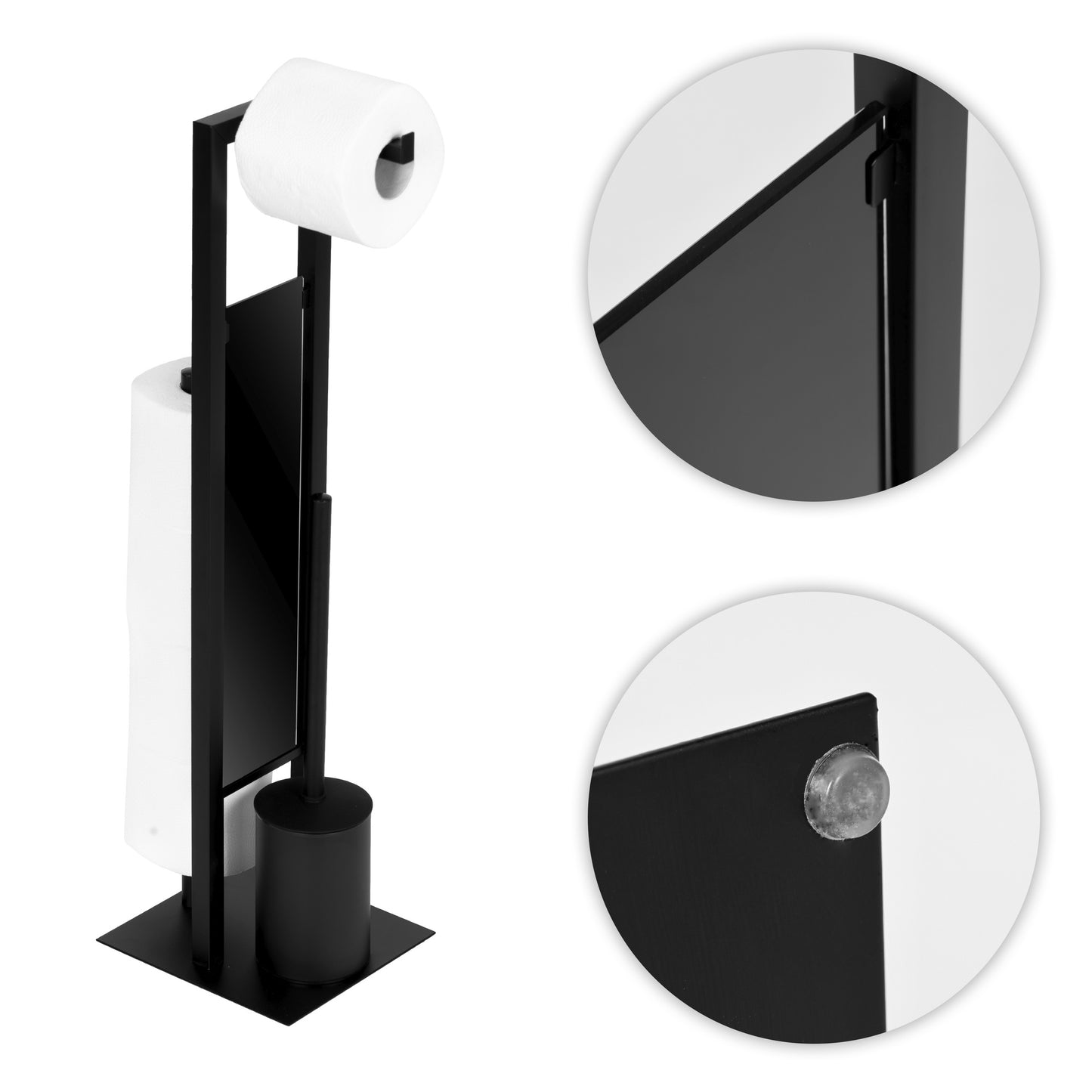Black Bathroom Stand with Toilet Paper Holder and Brush