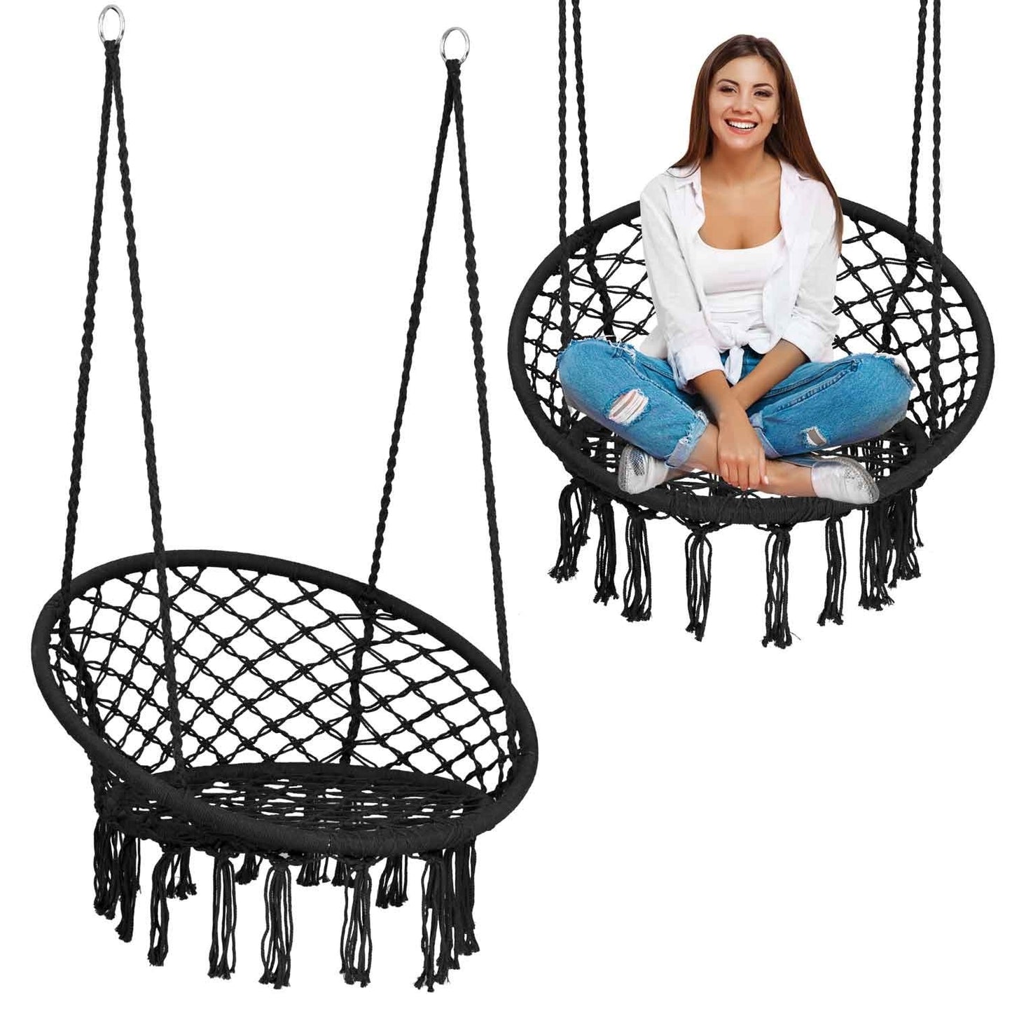 Black Boho Hanging Garden Armchair