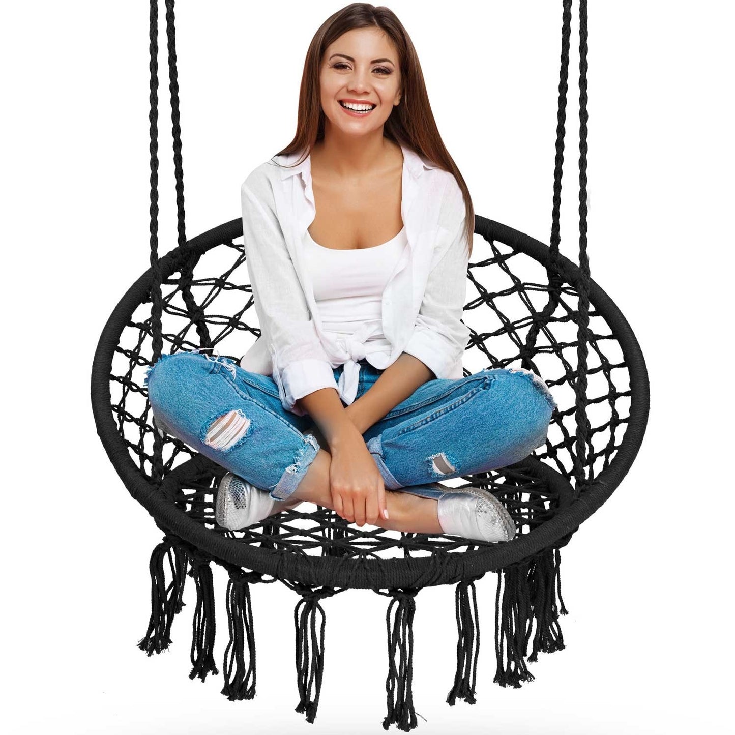 Black Boho Hanging Garden Armchair