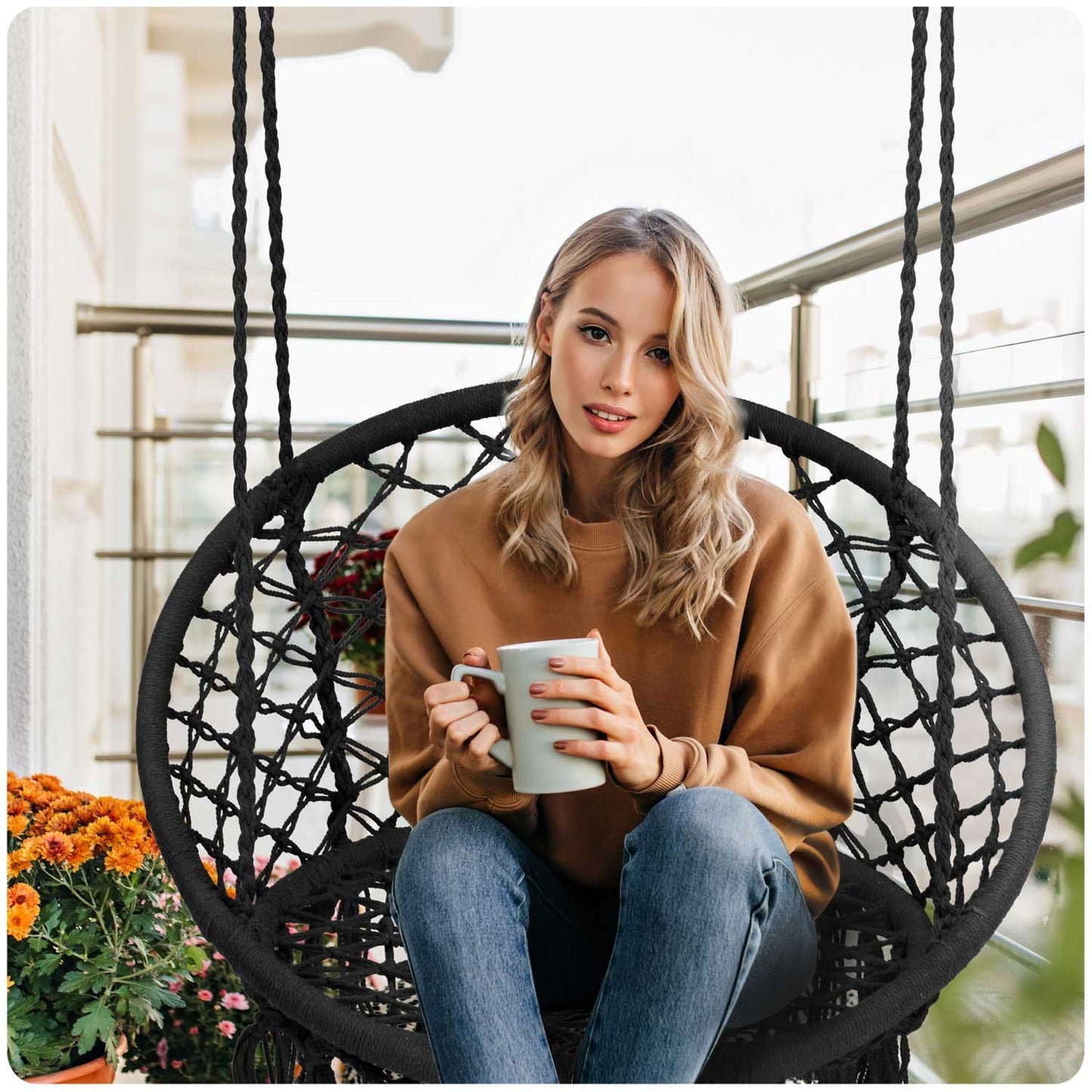 Black Boho Hanging Garden Armchair