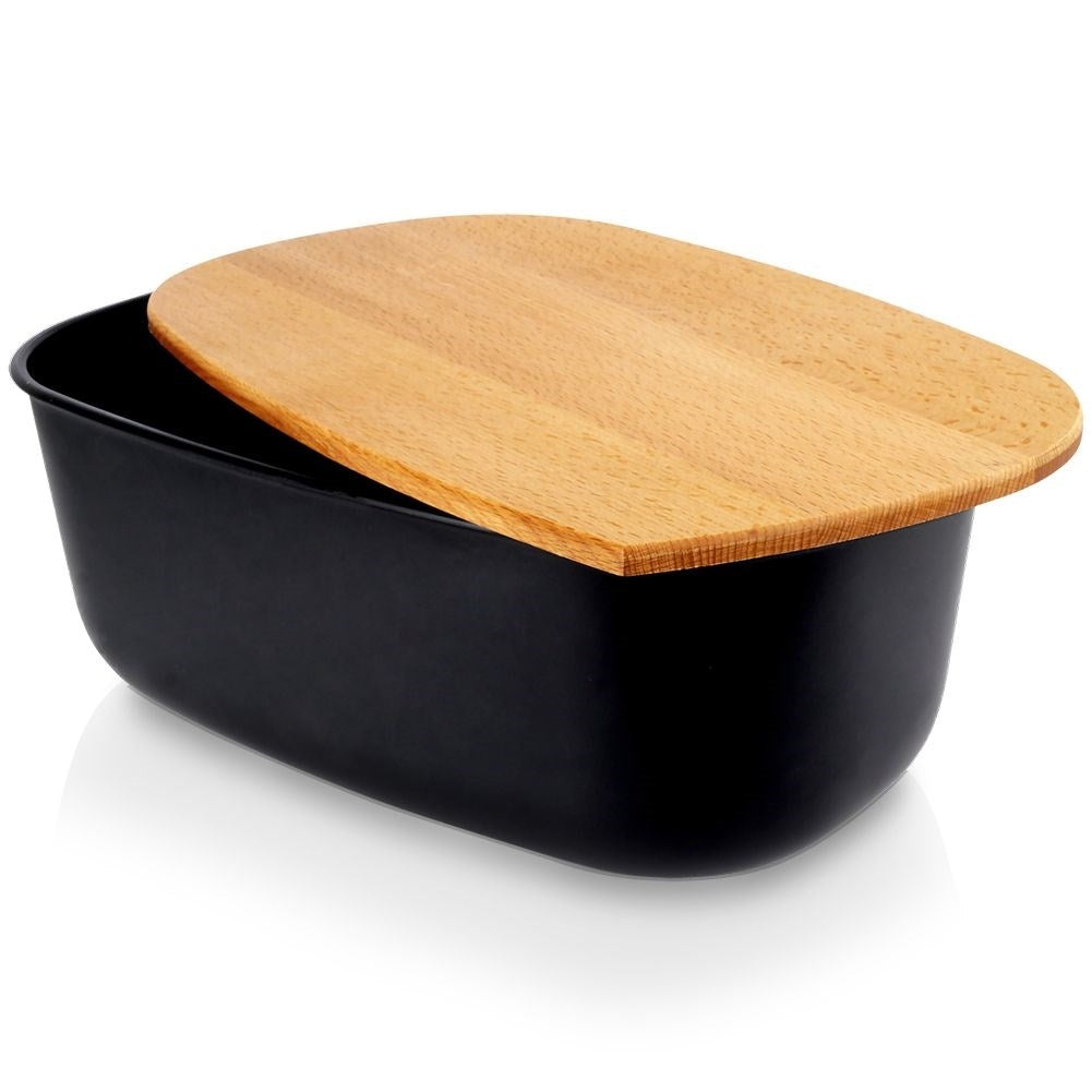 Black Bread Box with Cutting Board Lid in High Quality Plastic