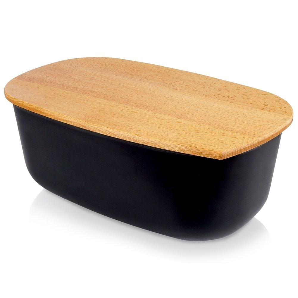 Black Bread Box with Cutting Board Lid in High Quality Plastic