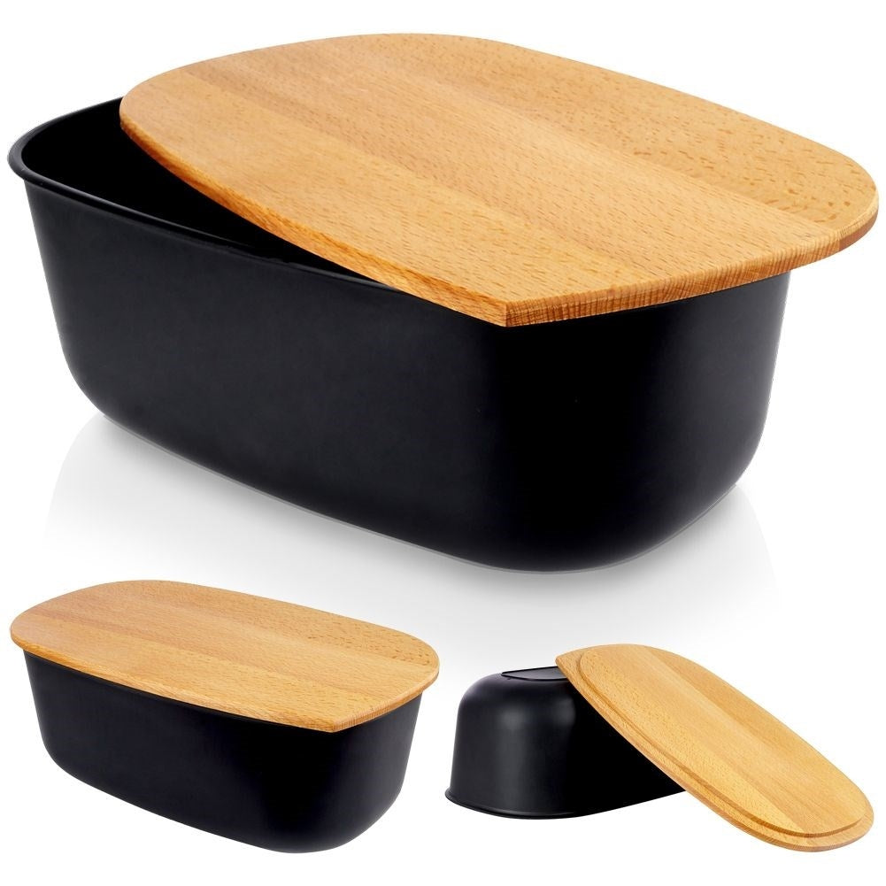 Black Bread Box with Cutting Board Lid in High Quality Plastic