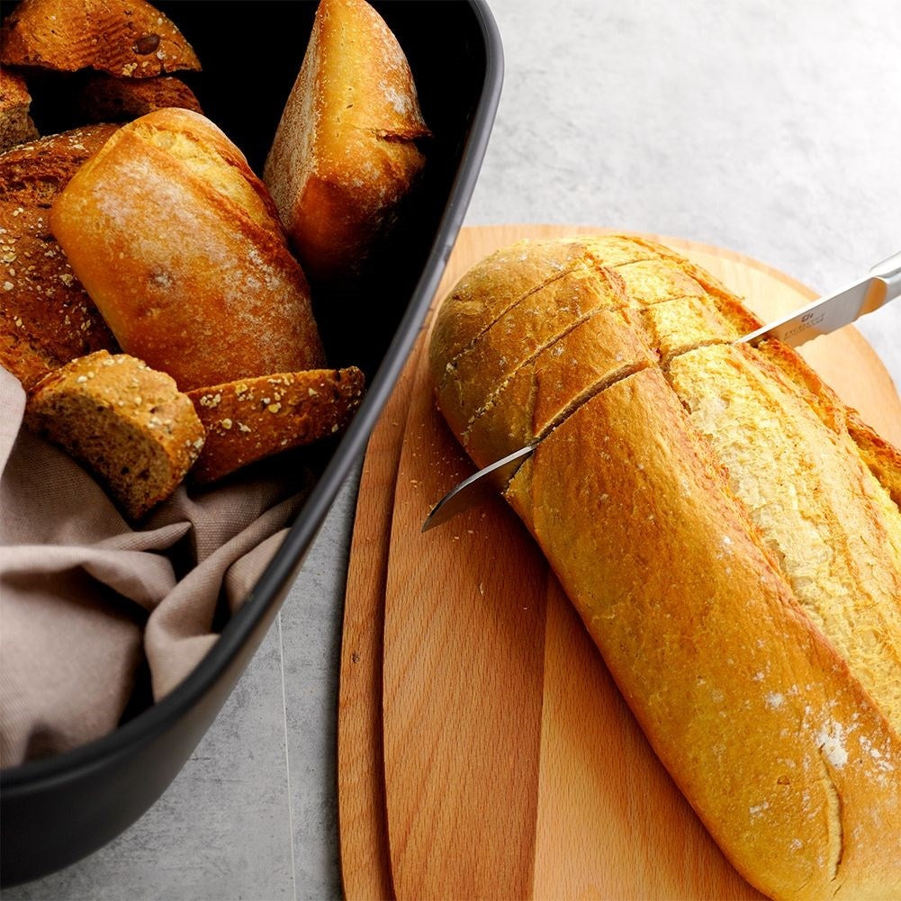 Black Bread Box with Cutting Board Lid in High Quality Plastic