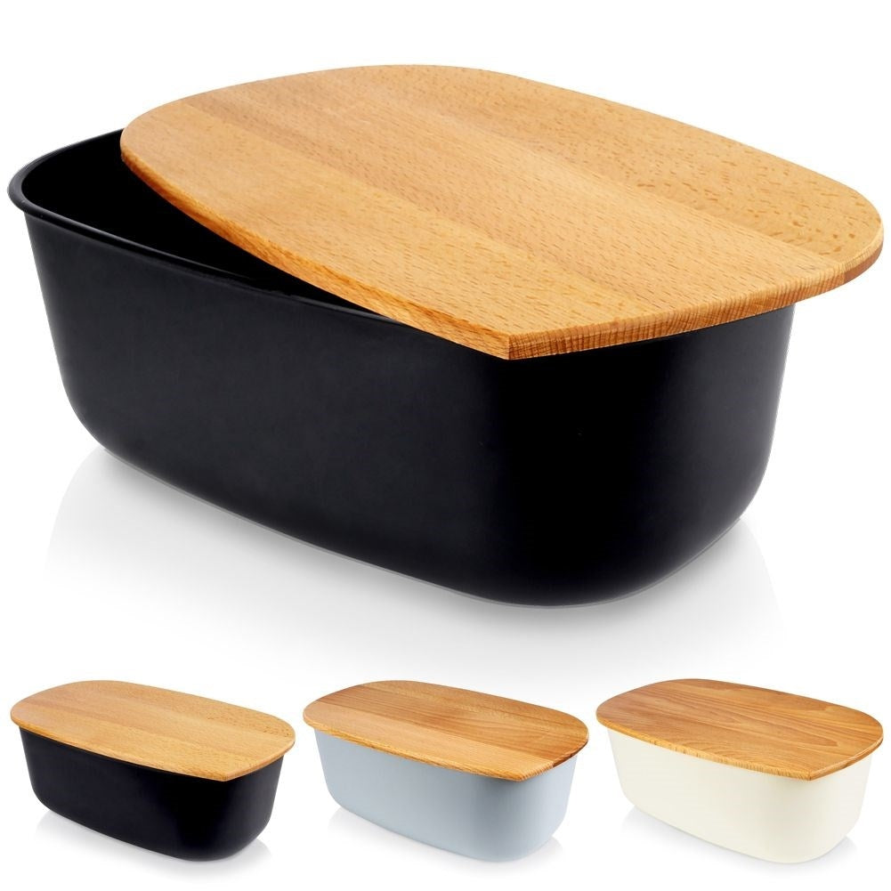 Black Bread Box with Cutting Board Lid in High Quality Plastic
