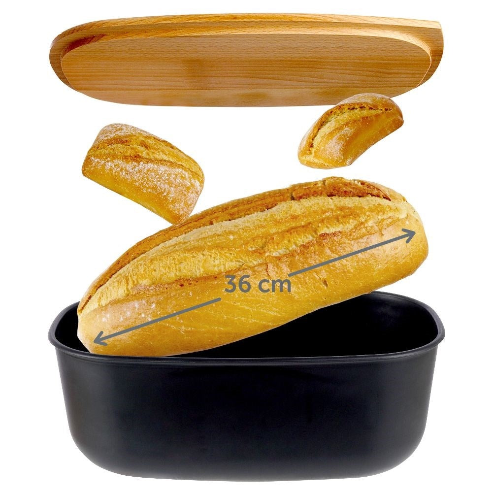 Black Bread Box with Cutting Board Lid in High Quality Plastic