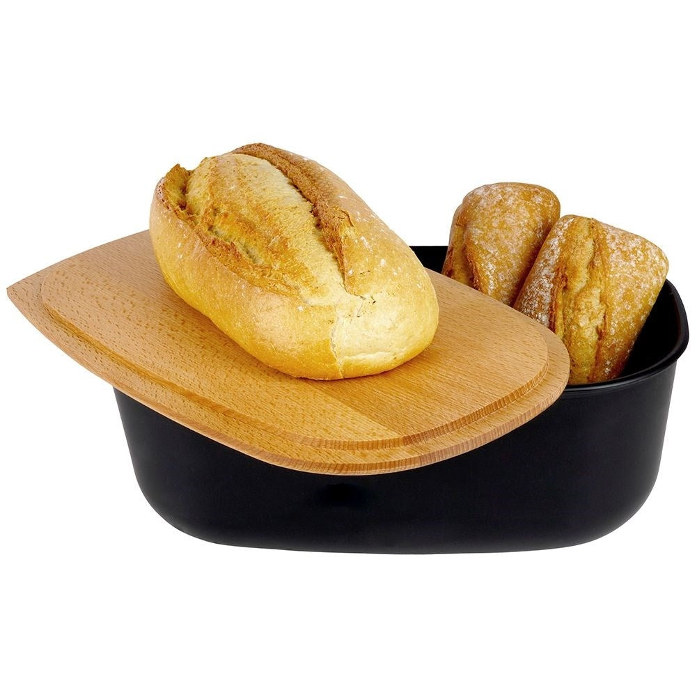 Black Bread Box with Cutting Board Lid in High Quality Plastic