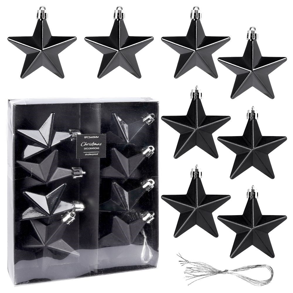 Black Christmas Baubles Set - 8 Pcs (Matte & Glossy)