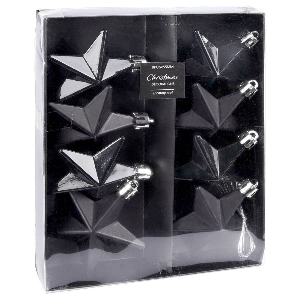 Black Christmas Baubles Set - 8 Pcs (Matte & Glossy)