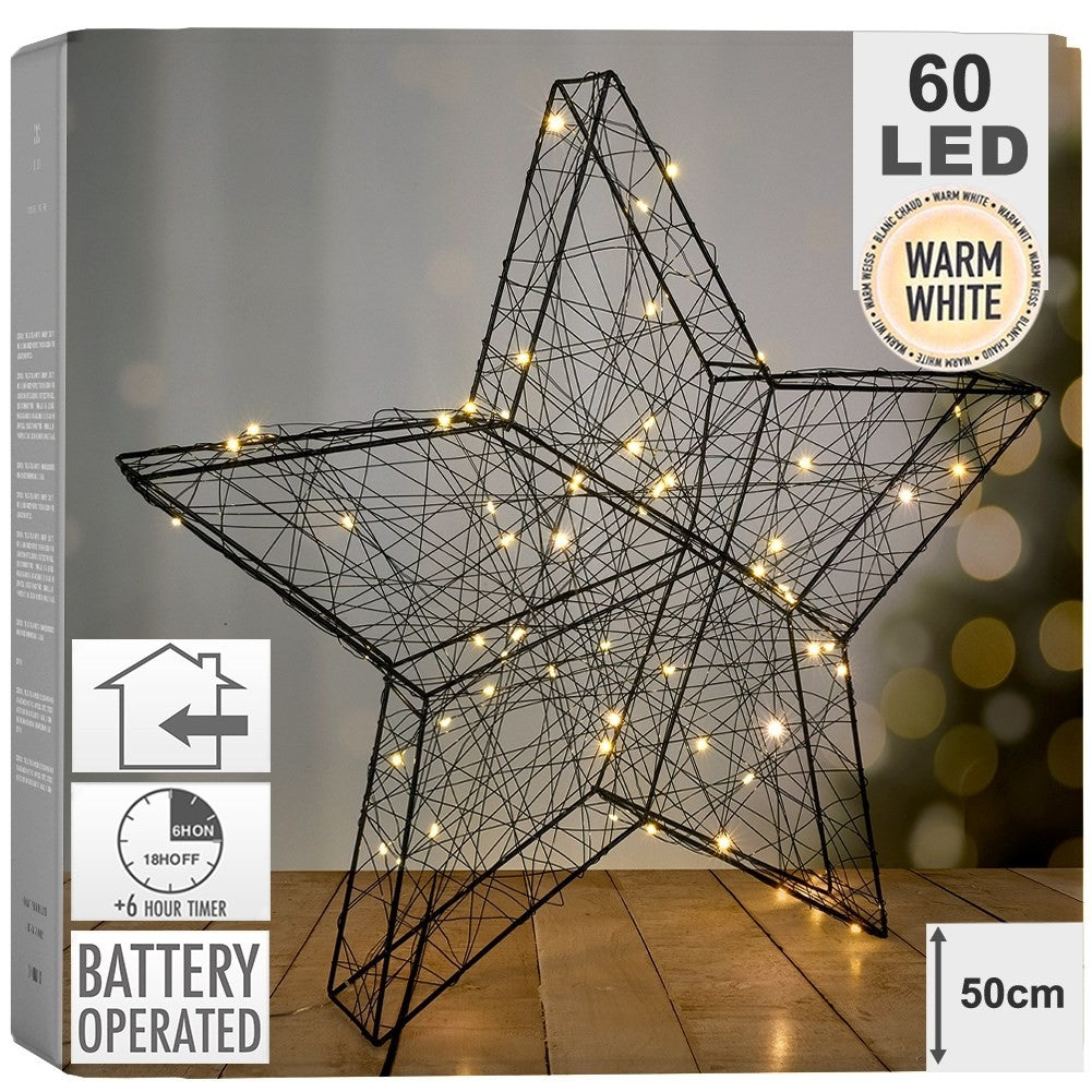 Black Christmas star 50 cm with 60 LED lights