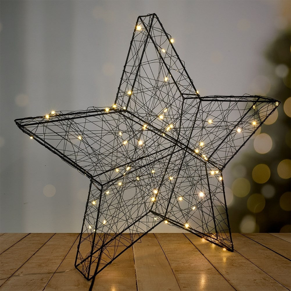 Black Christmas star 50 cm with 60 LED lights