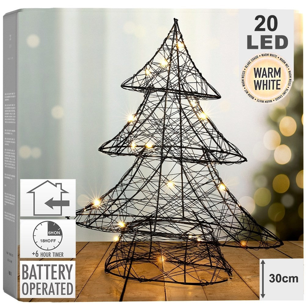Black Christmas tree 30 cm with 20 LED lights for Christmas atmosphere