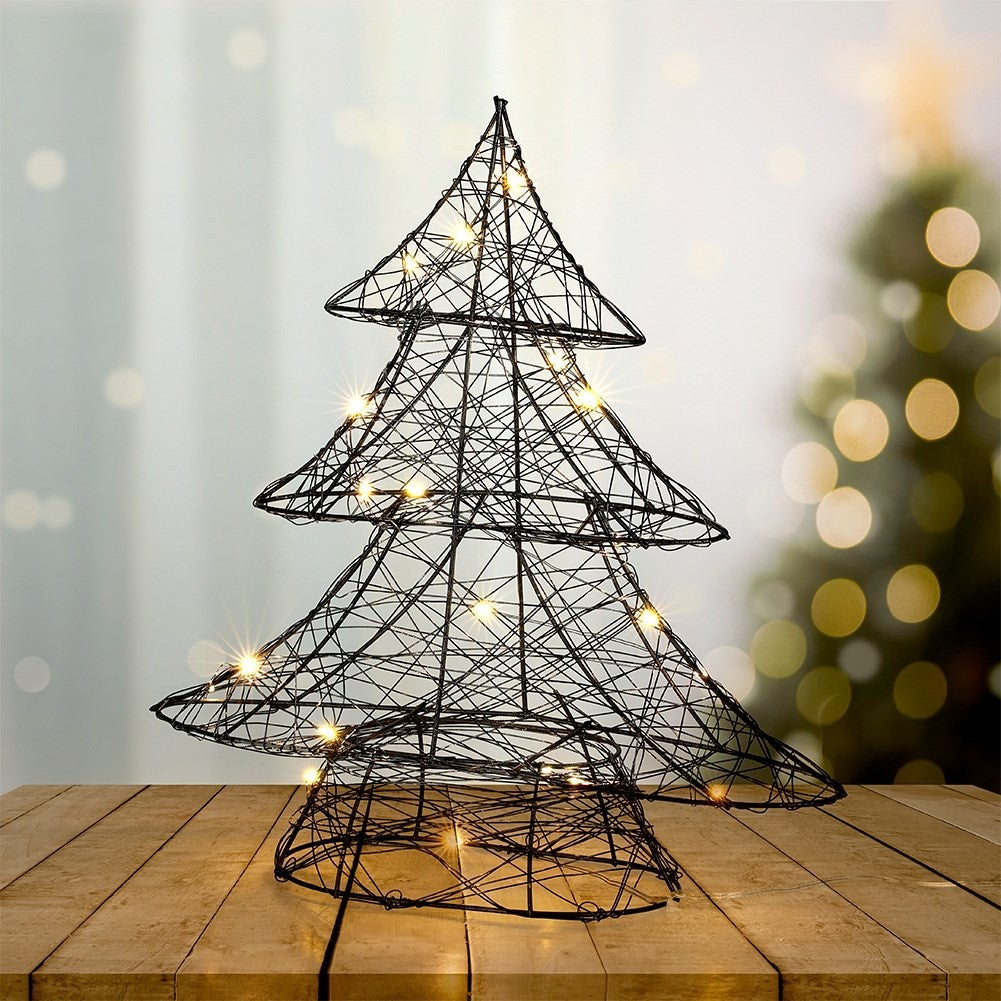 Black Christmas tree 30 cm with 20 LED lights for Christmas atmosphere