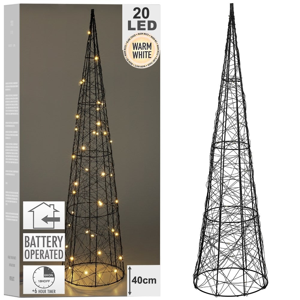 Black Cone-shaped Christmas tree with LED lighting - 40 cm
